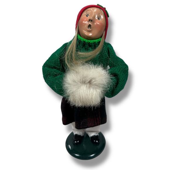 Vintage Byers Choice Carolers Woman White Fur Muff Figurine Limited 100 Signed - Picture 1 of 8